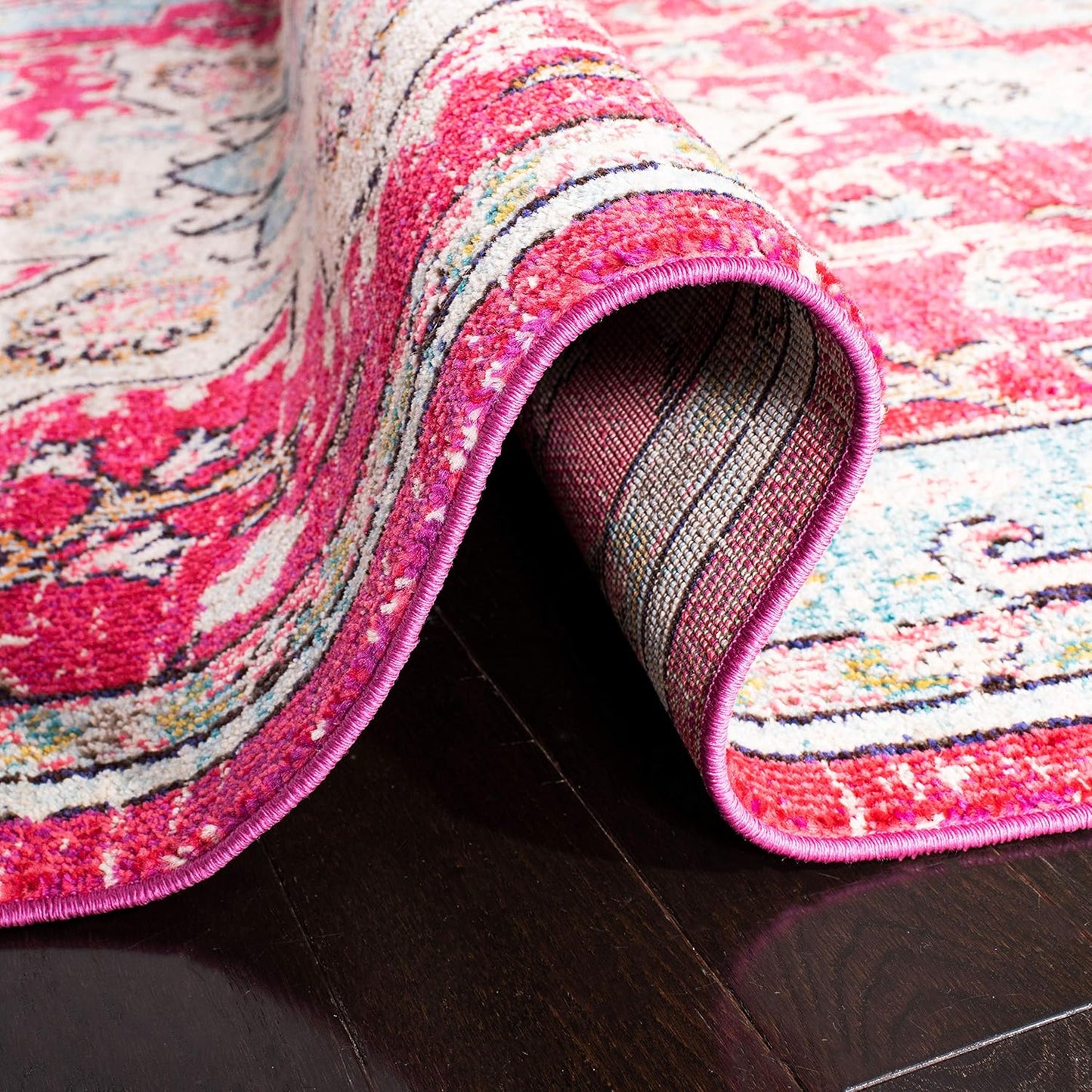 SAFAVIEH Madison Collection Runner Rug - 2'2" x 14', Fuchsia & Blue, Boho Chic Medallion Distressed Design, Non-Shedding & Easy Care, Ideal for High Traffic Areas in Living Room, Bedroom (MAD473A)
