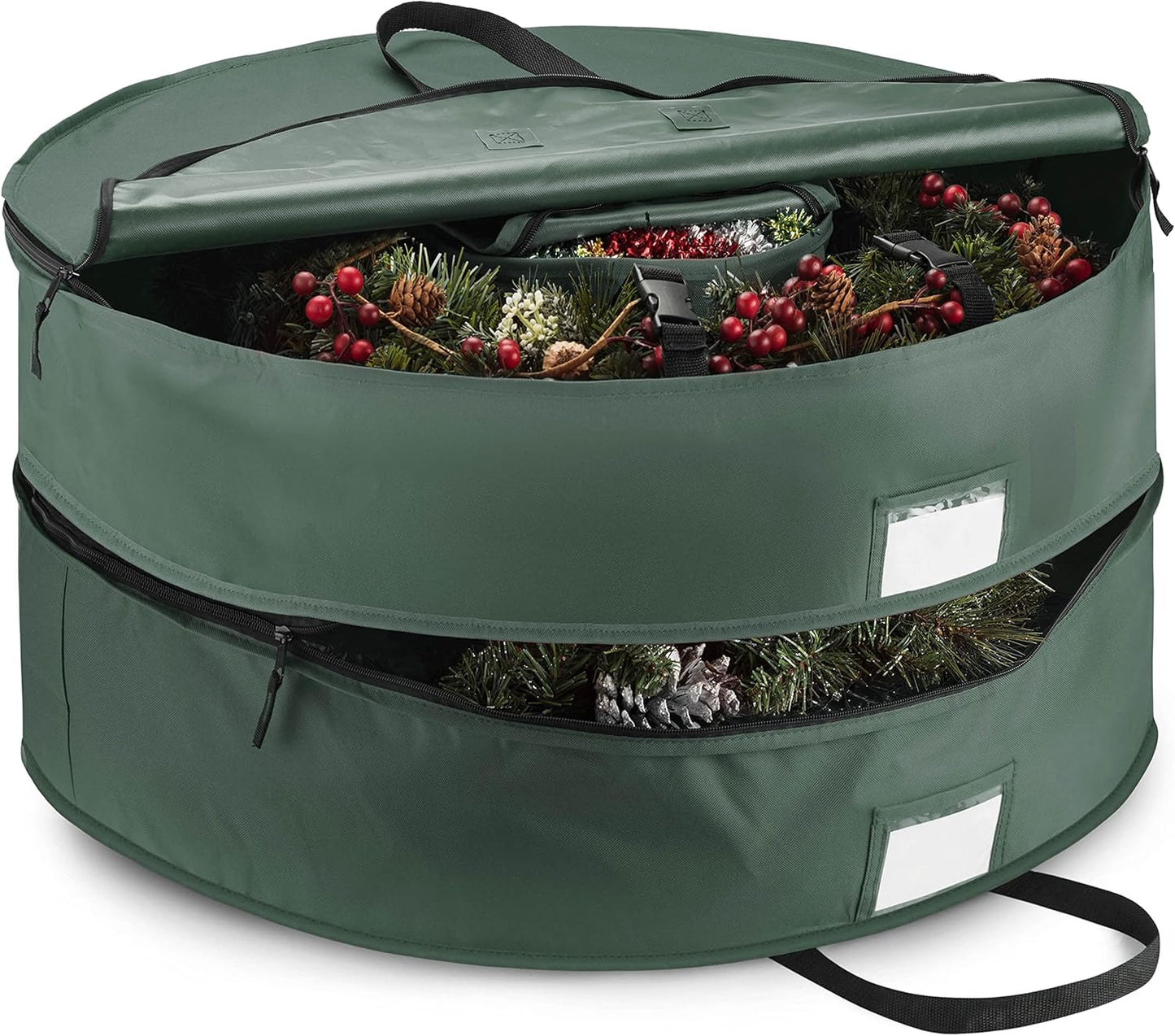 ZOBER Christmas Wreath Storage Bag - 36 Inch Capacity for 2 Wreaths | Durable 600D Oxford Fabric - Green