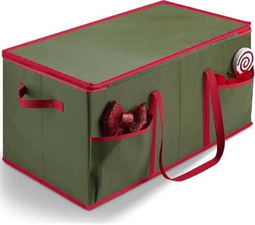 Christmas Ornament Storage | Store Up to 128 Ornaments - Adjustable Dividers, Zippered Top, Green