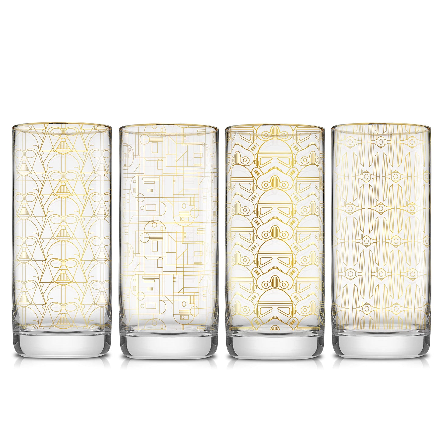 JoyJolt Star Wars Glassware. 'Deco' Highball Glasses Set of 4, 13.5oz Star Wars Glasses. Highball Glass Tumbler with Darth Vader in a Retro Crystal Glass Cup. Tall Drinking Water Glasses For Kitchen