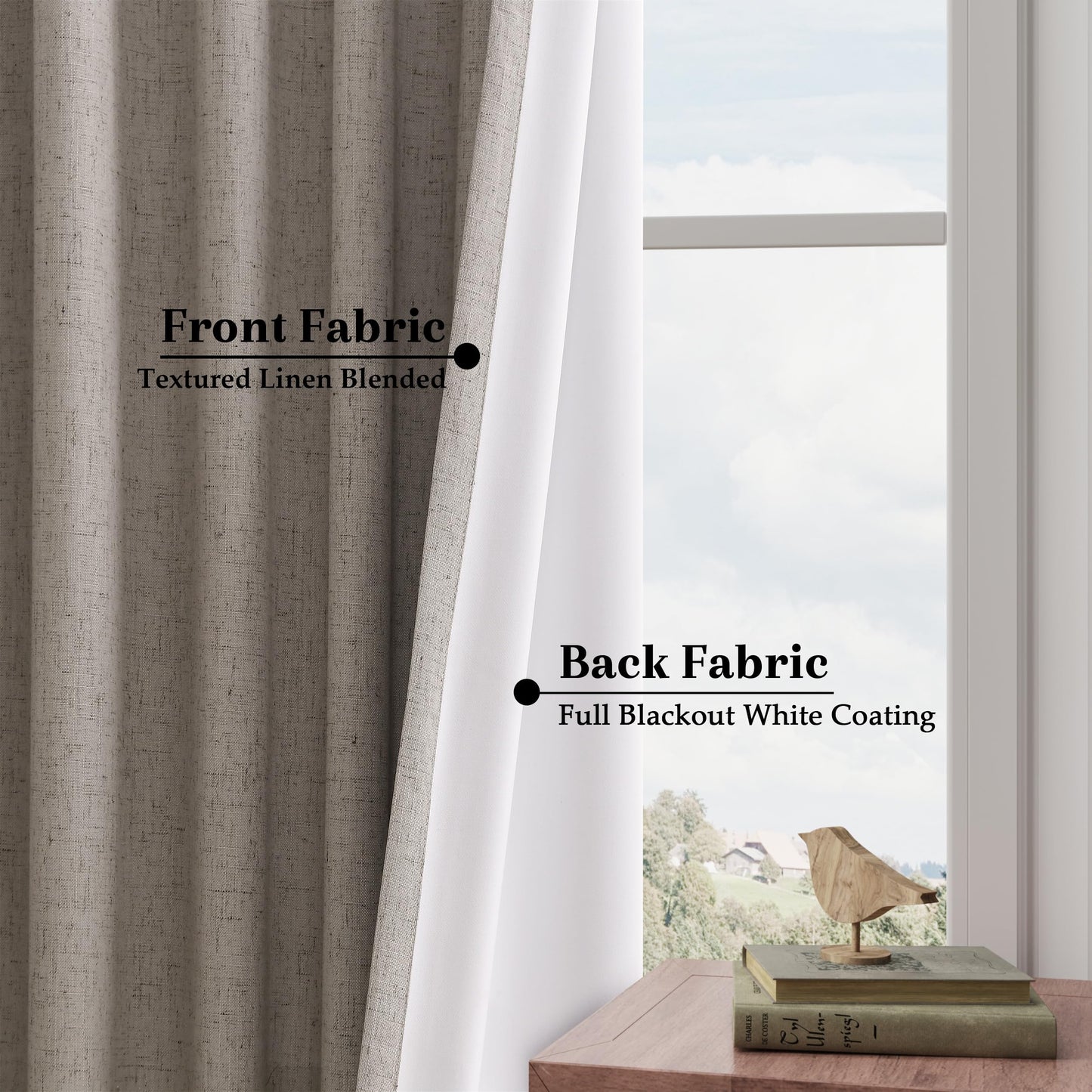 Joywell Linen Dark Apricot Full Blackout Curtains 96 Inch Long 2 Panels Set for Bedroom Living Room,Back Tab Rod Pocket Room Darkening Thermal Insulated Black Out Window Drapes,52x96 Inches