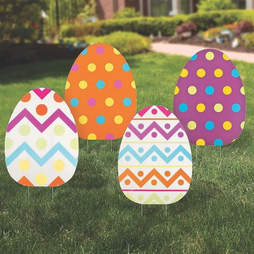 Fun Express Jumbo Easter Eggs Yard Signs - 18x24.5 Weather-Resistant Outdoor Decorations | 4-Pack for Lawn & Garden Parties