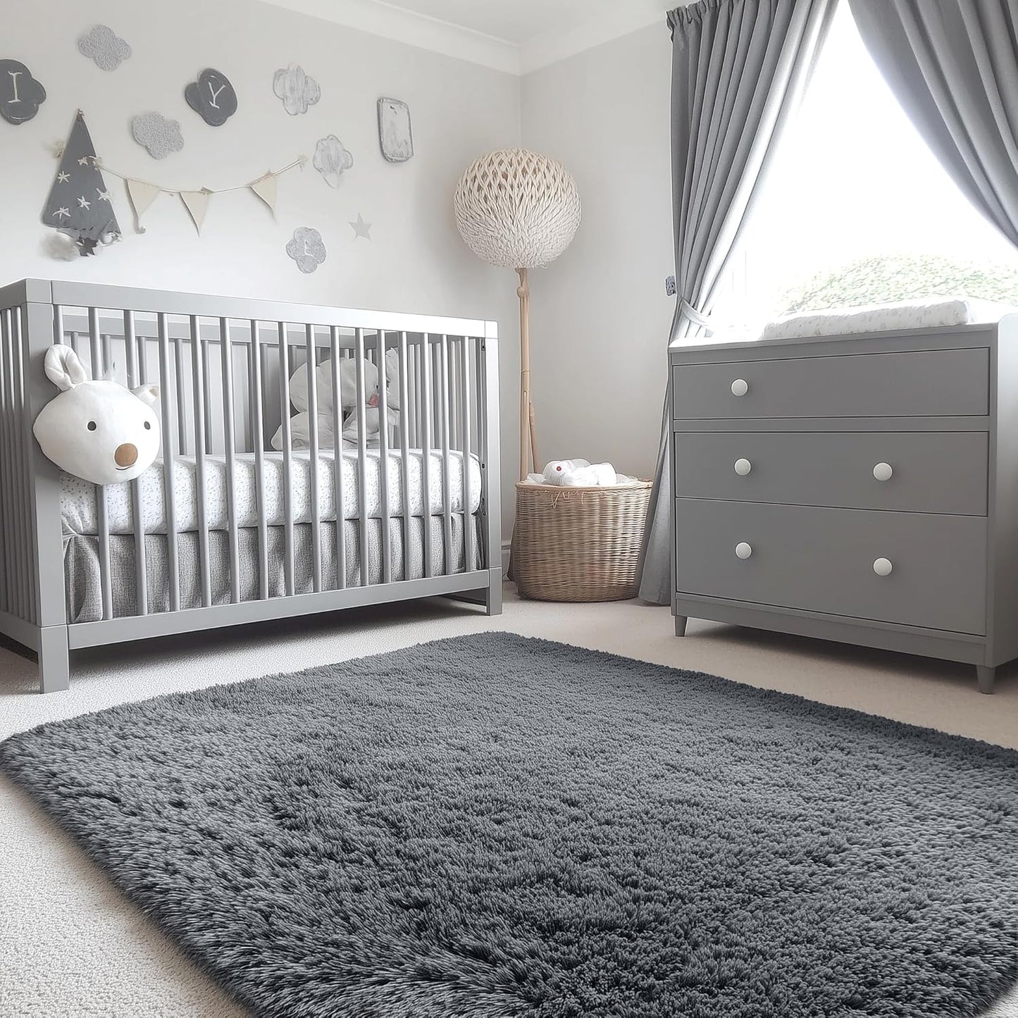 OLANLY Accent Rug - Soft Fluffy Shaggy Area Rug for Bedroom & Living Room | Machine Washable, Grey