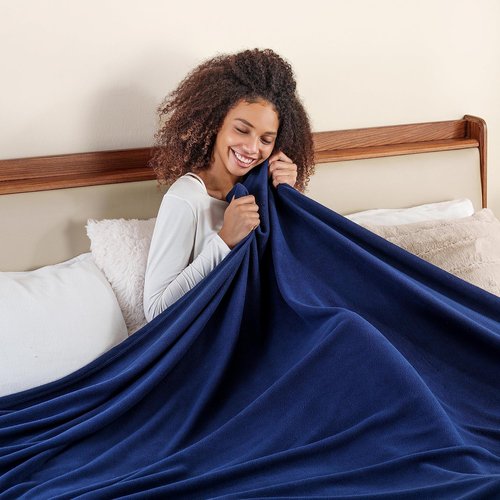 Berkshire Blanket Microfleece Bed Blanket - Lightweight Plush Comfort in Navy | Queen Size 90x90 Inches