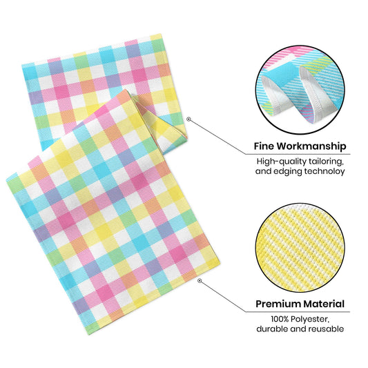 Linen Easter Blue Pink Yellow Buffalo Check Plaid Table Runner 72 Inches Long Spring Summer Holiday Farmhouse Table Decor for Dining Room Kitchen Home Party