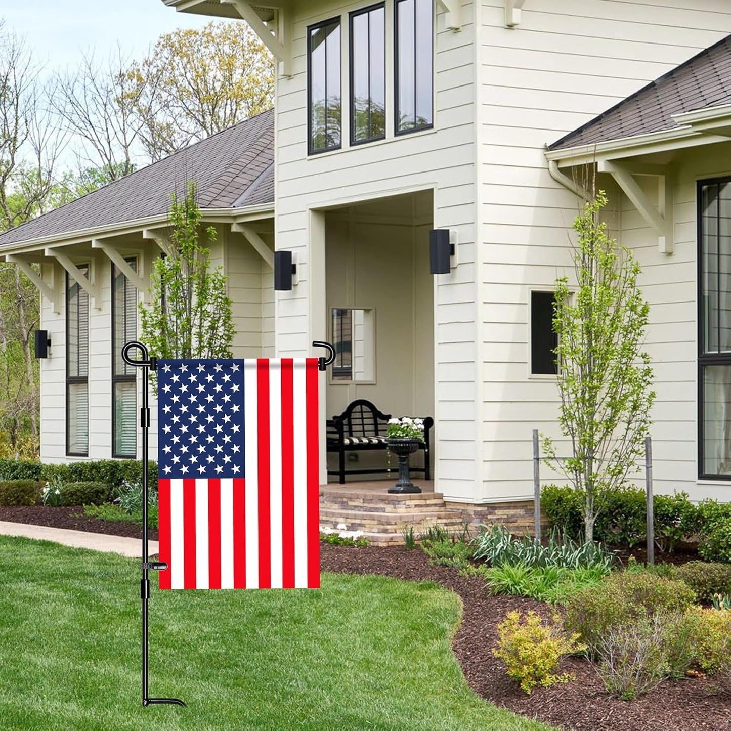 Nirohee Garden Flag Stand - Premium 12x18 Metal Holder with Clip & Stoppers for Outdoor Decor