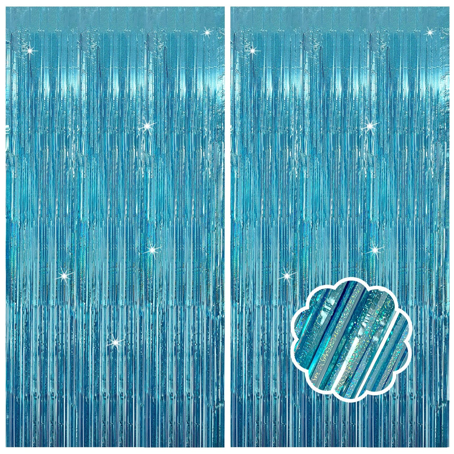 2 Pack Blue Streamers Blue Party Decorations Tinsel Foil Fringe Curtains Photo Backdrop Celebration Birthday Decorations Ocean Party Decoration