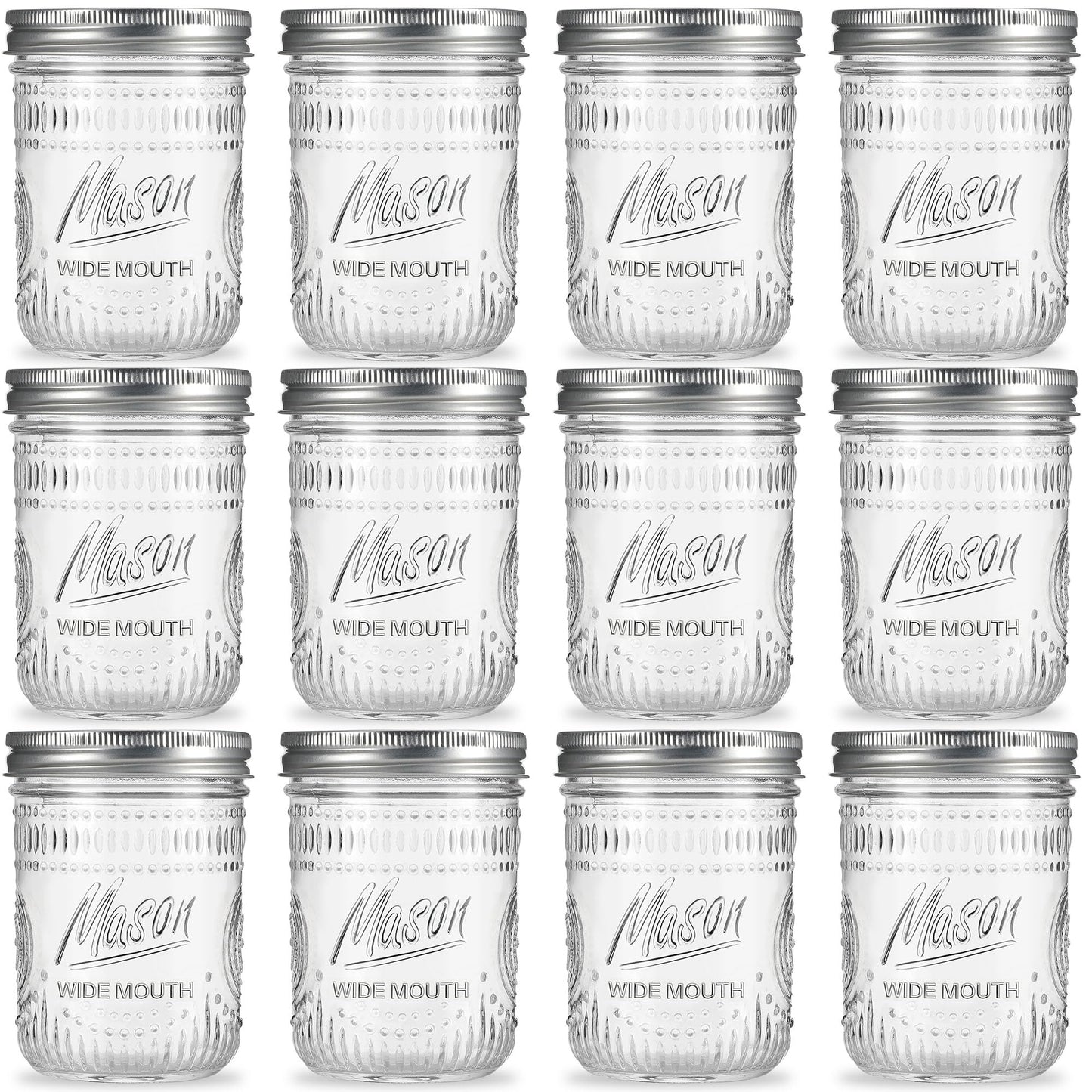 Mason Jars 16oz 12Pack - Canning Jars with Airtight & Leakproof Seal, Versatile Wide Mouth - Wide Mouth Mason Jars Perfect for Canning, Storing, Meal Prep - Ideal for Home Cooks & Crafters