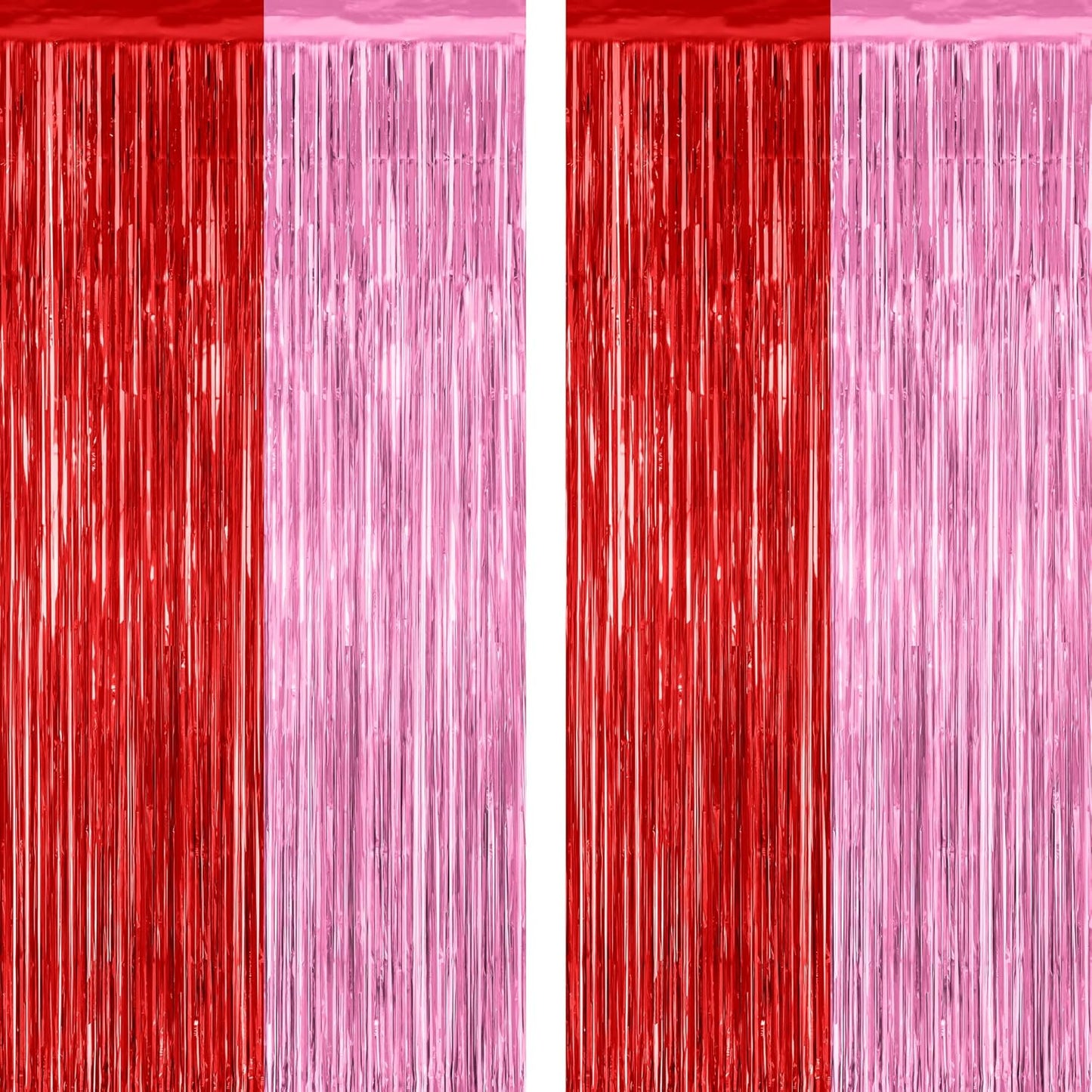 Regine Switzerland | 2 Pack Red Pink Backdrop Curtains - 3.28' x 7.05' Metallic Fringe for Parties