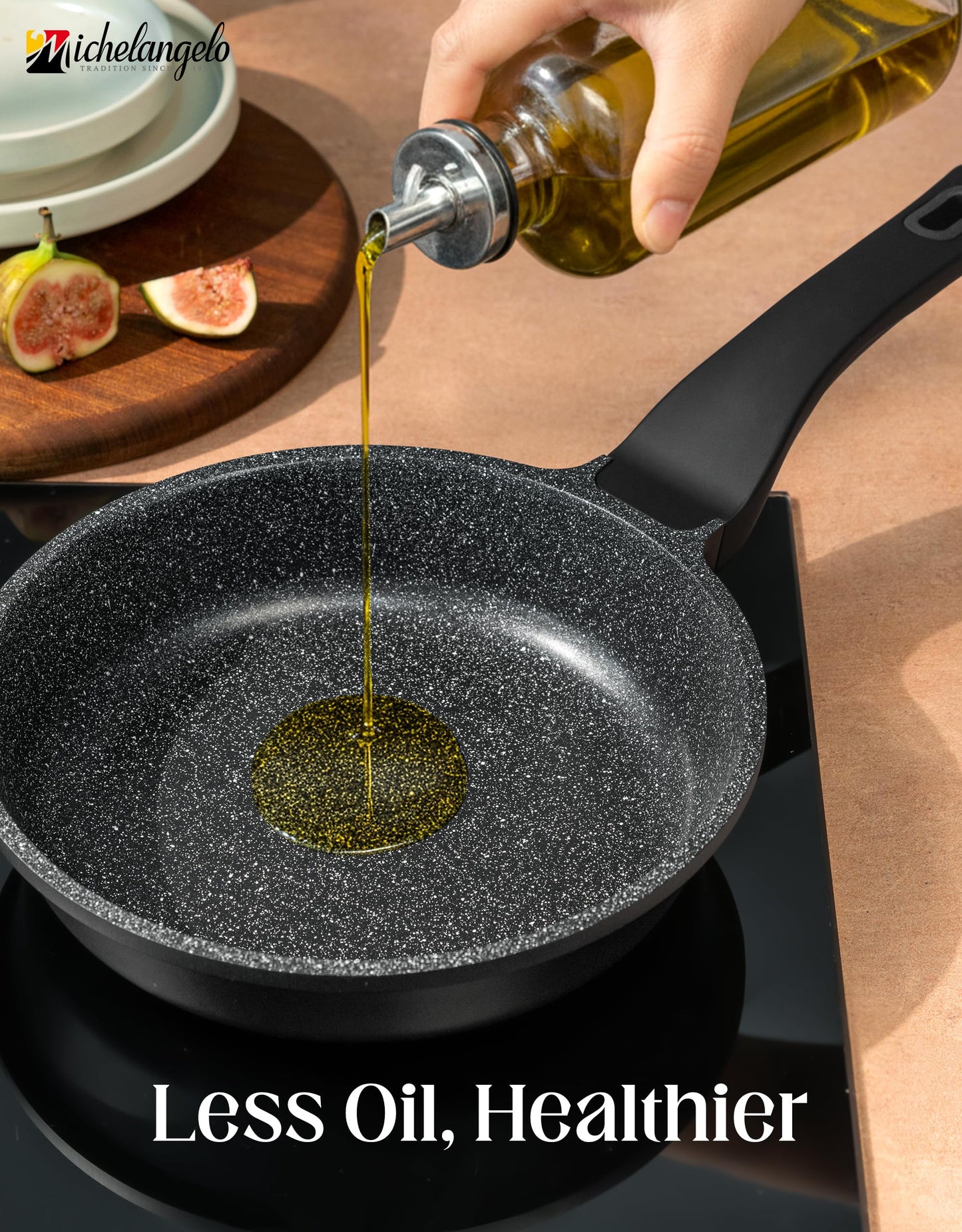 MICHELANGELO Nonstick Frying Pan - 8-Inch Non Stick Small Frying Pan with Silicone Handle | Easy to Clean, All Stovetops Compatible, Durable for Use
