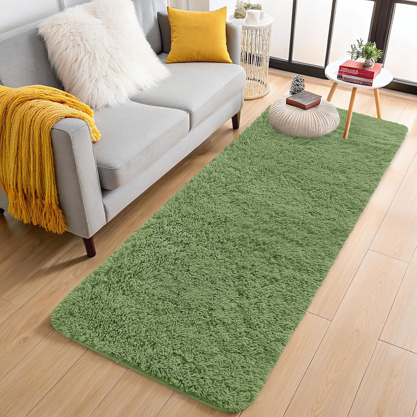 OLANLY Runner Rugs - Soft, Machine Washable 2x5 Shaggy Carpet for Bedroom & Hallway | Green Home Decor