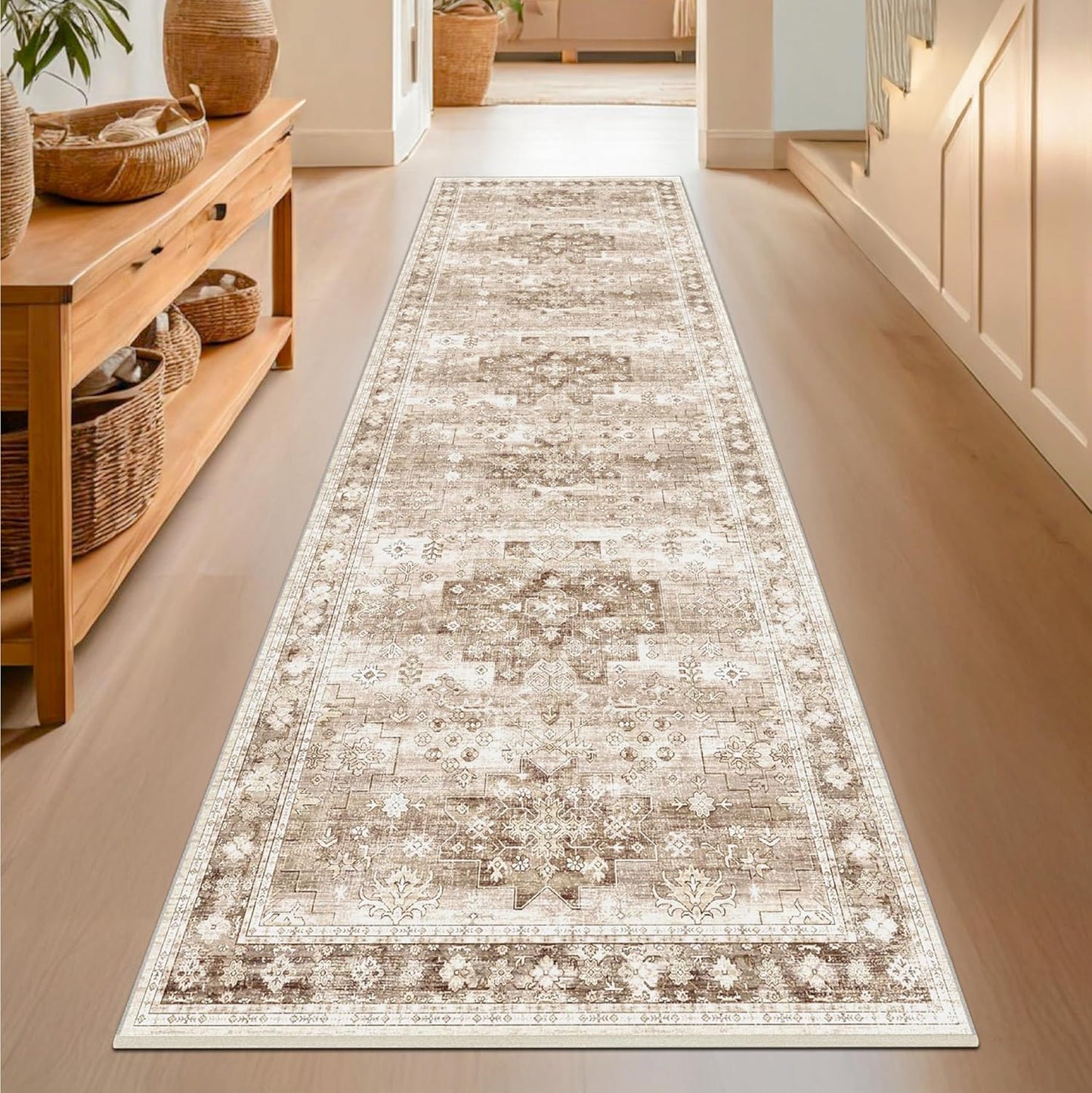 Regine Switzerland Extra Long Runner Rug - Beige Washable Non-Slip Floor Mat | Stain Resistant 2'6"x10' for Hallways
