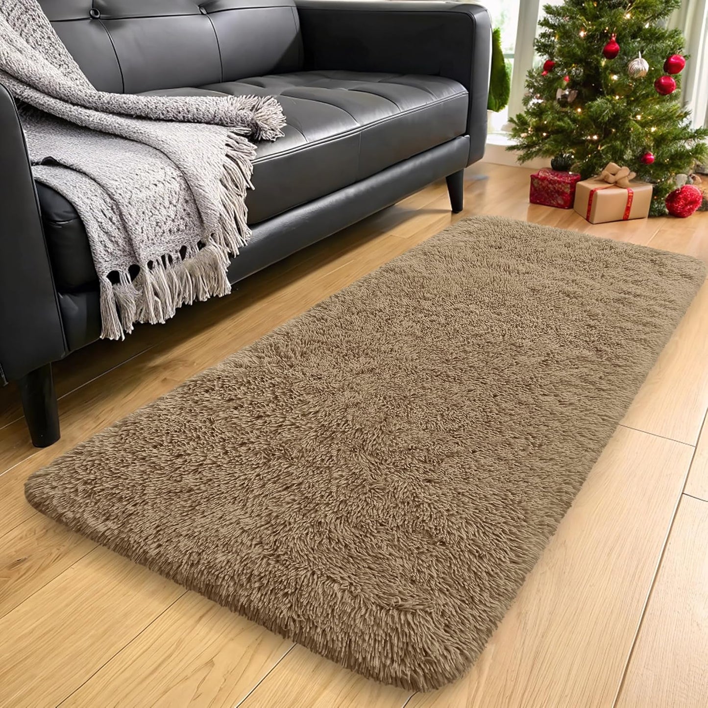OLANLY Runner Rugs - Soft, Machine Washable Shaggy Design for Hallway & Bedroom | Taupe 2x8 ft