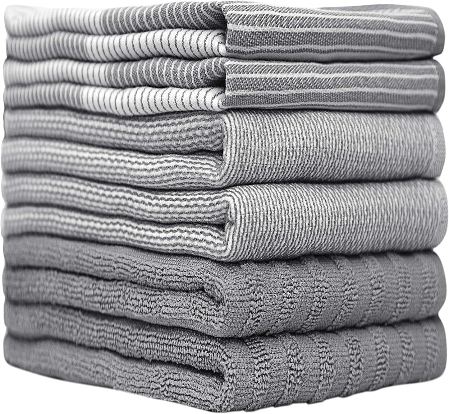Premium Kitchen Towels - Highly Absorbent Cotton Dish Towels | 20”x28”, 6 Pack | Gray with Hanging Loop