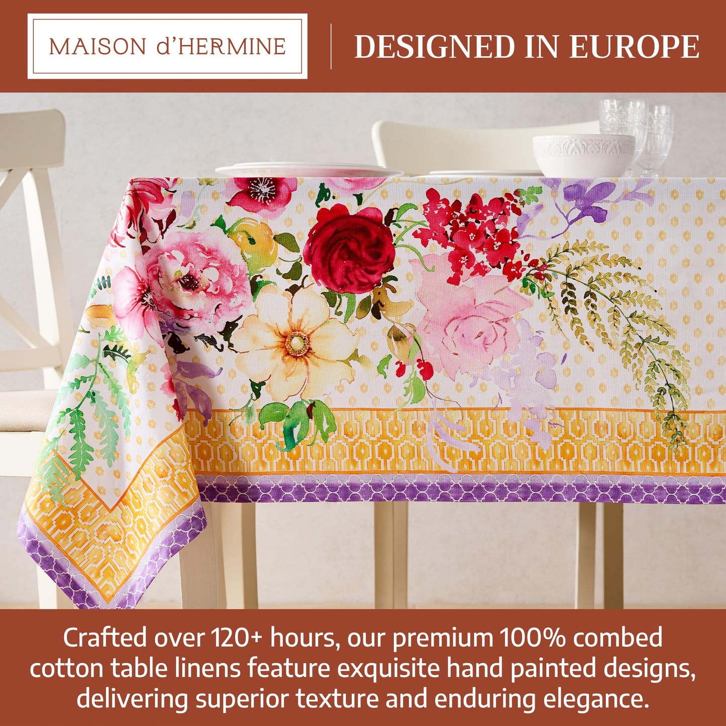 Maison d' Hermine Premium Table Cloth Rectangle Table 100% Combed Cotton 108 x 70 Inches Tablecloth Reusable Decorative for Dining Room, Farmhouse, Home, Party, Festive & Wedding - Summer Joy