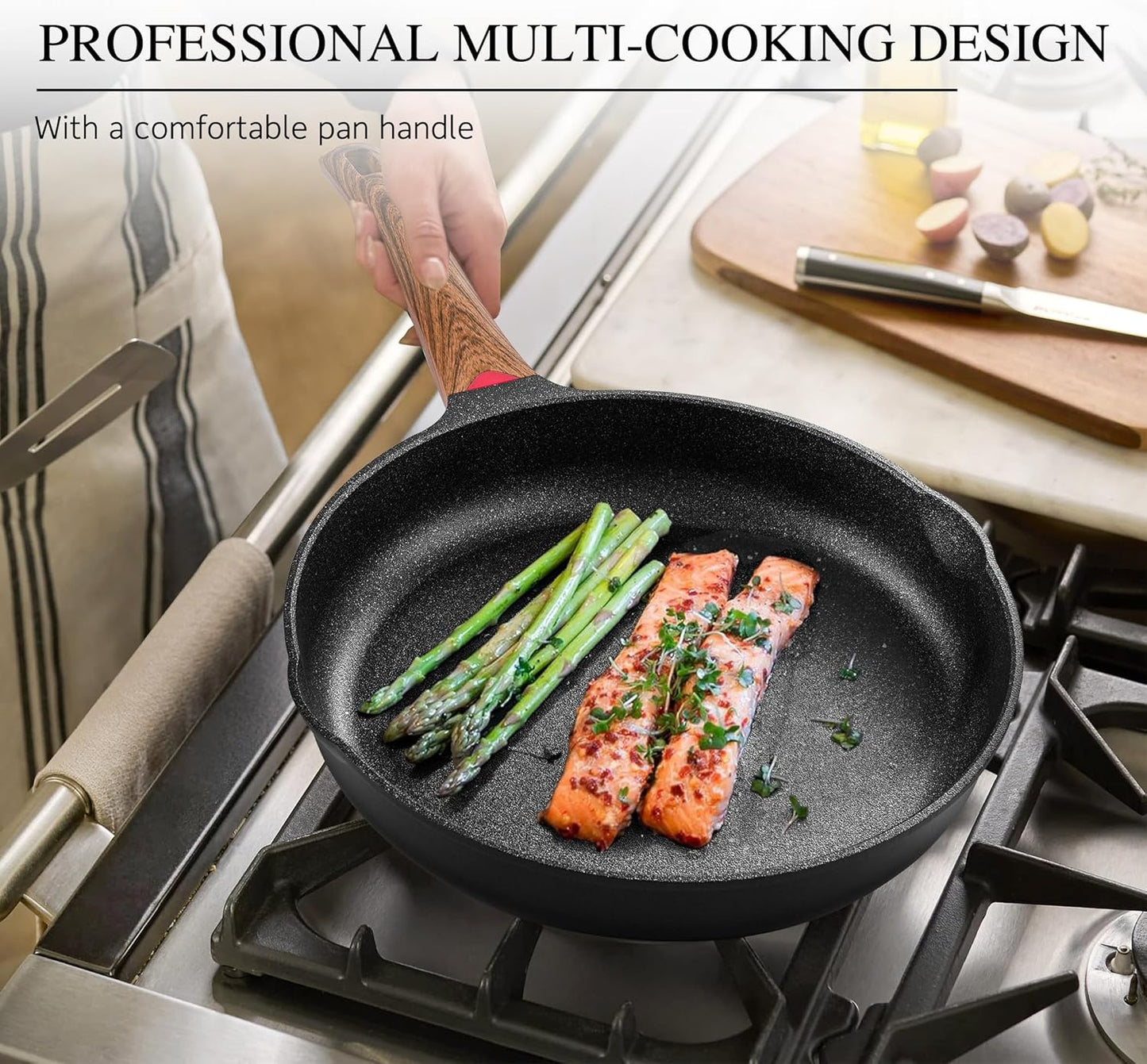 Vinchef 8" Non-Stick Frying Pan - Induction-Ready Skillet with Lid | Non-Toxic Cookware for All Stoves