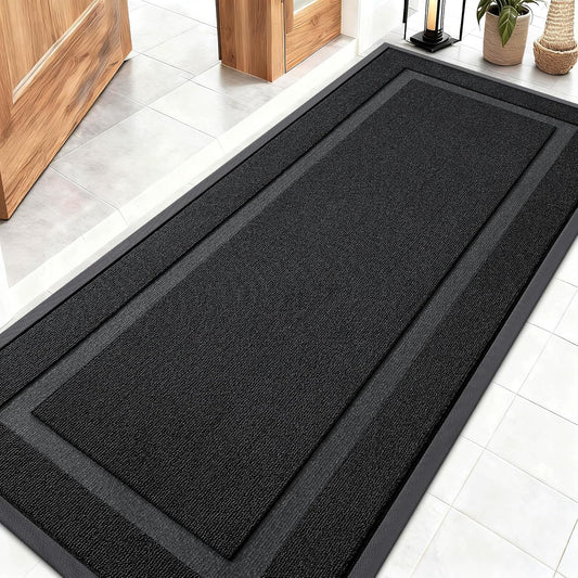 OLANLY Indoor Outdoor Front Door Mat - Waterproof All-Weather Doormat, Sturdy Rubber, 59x23, Jet Black