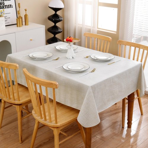 Heavy Duty Vinyl Tablecloth with Flannel Backing Waterproof Oil-Proof Plastic Table Cloth Stain-Resistant Wipeable Rectangle or Square Table Cover for Indoor and Outdoor (Beige Striped，60x102 Inch)