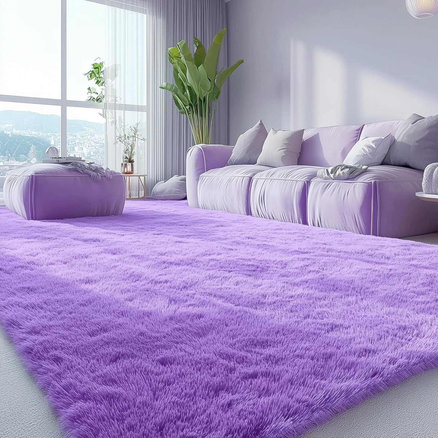 OLANLY Large Area Rug - Soft Fluffy Shaggy Indoor Carpet for Living Room & Bedroom | 6x9 ft, Purple