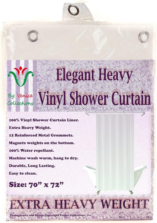 Elegant Heavy Duty Vinyl Shower Curtain Liner - 12 Metal Grommets | White Color