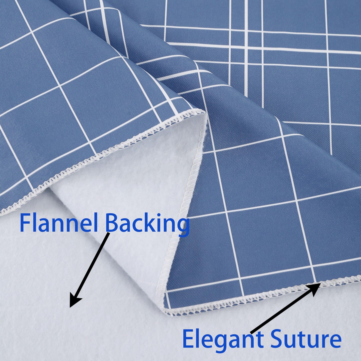 Walrus Heavy Duty Vinyl Tablecloth with Flannel Backing Waterproof Oil-Proof Plastic Table Cloth Stain-Resistant Wipeable Rectangle or Square Table Cover for Indoor and Outdoor (Blue Grid,52x70 Inch)