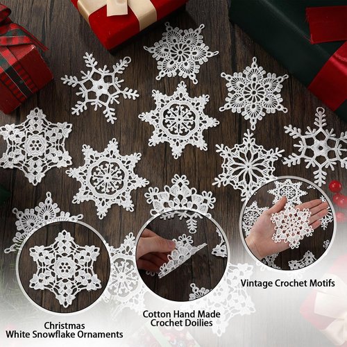 Buryeah Winter Snowflake Ornaments - 36 Pcs Crochet Decorations for Christmas Tree | 6 Stylish Designs