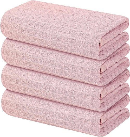 Homaxy Microfiber Kitchen Towels - Ultra Absorbent Waffle Weave, 16 x 28 Inch, 4 Pack in Pink