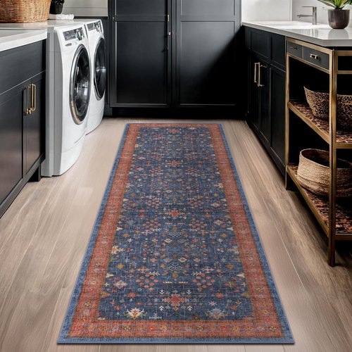 Hazo Haus Navy Blue Runner Rug - Washable Non-Slip Design for Kitchen, Hallway & Bathroom | 2x7 ft