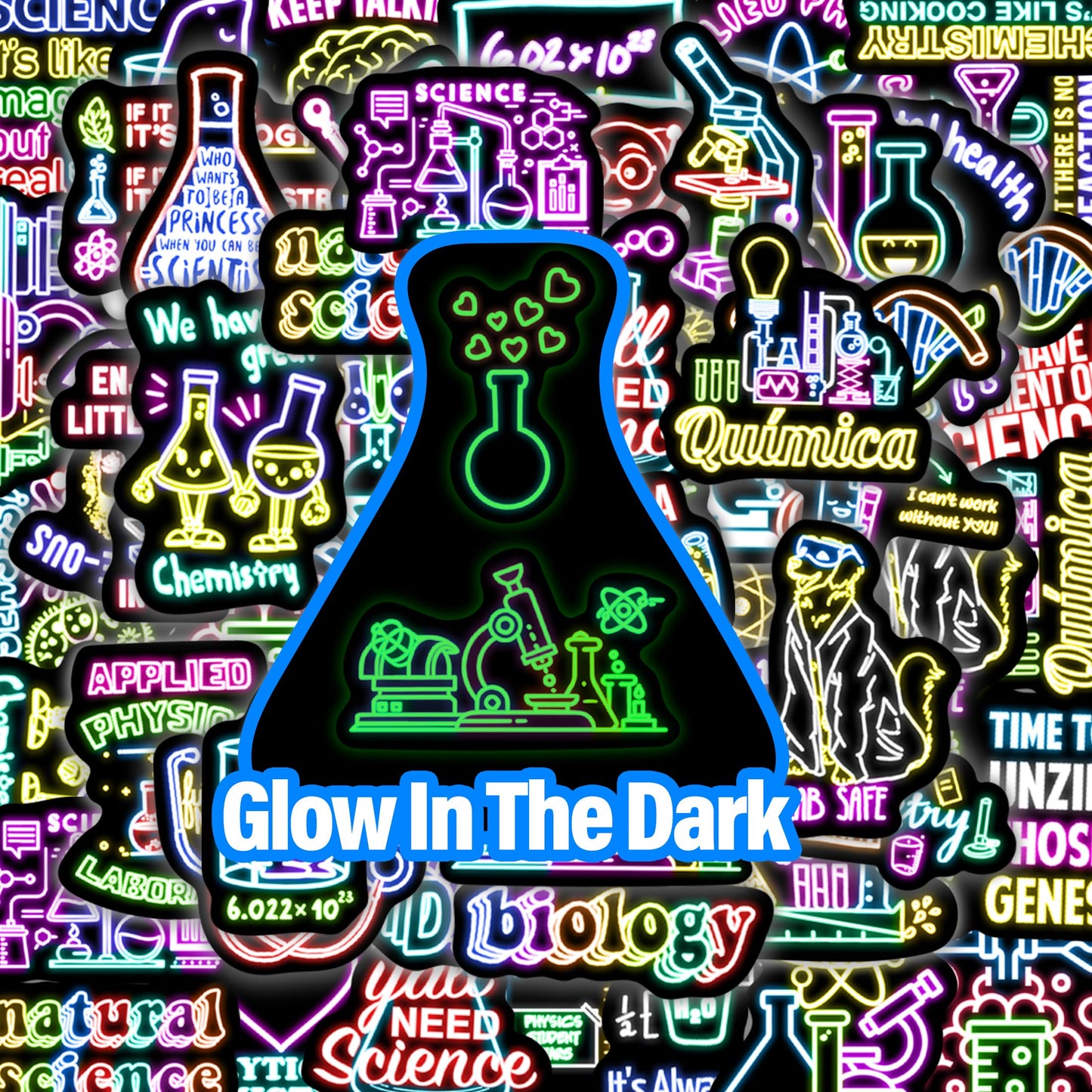 50 Pcs Cool Neon Travel Scenic Water Bottle Stickers for Kids, Glow in The Dark Vinyl Waterproof Laptop Decals for Adults, Phone Case Guitar Luggage Laptop Skateboard Decor