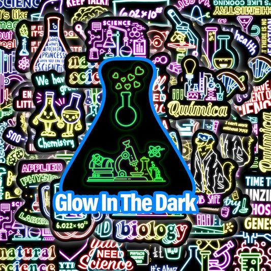 50 Pcs Cool Neon Travel Scenic Water Bottle Stickers for Kids, Glow in The Dark Vinyl Waterproof Laptop Decals for Adults, Phone Case Guitar Luggage Laptop Skateboard Decor