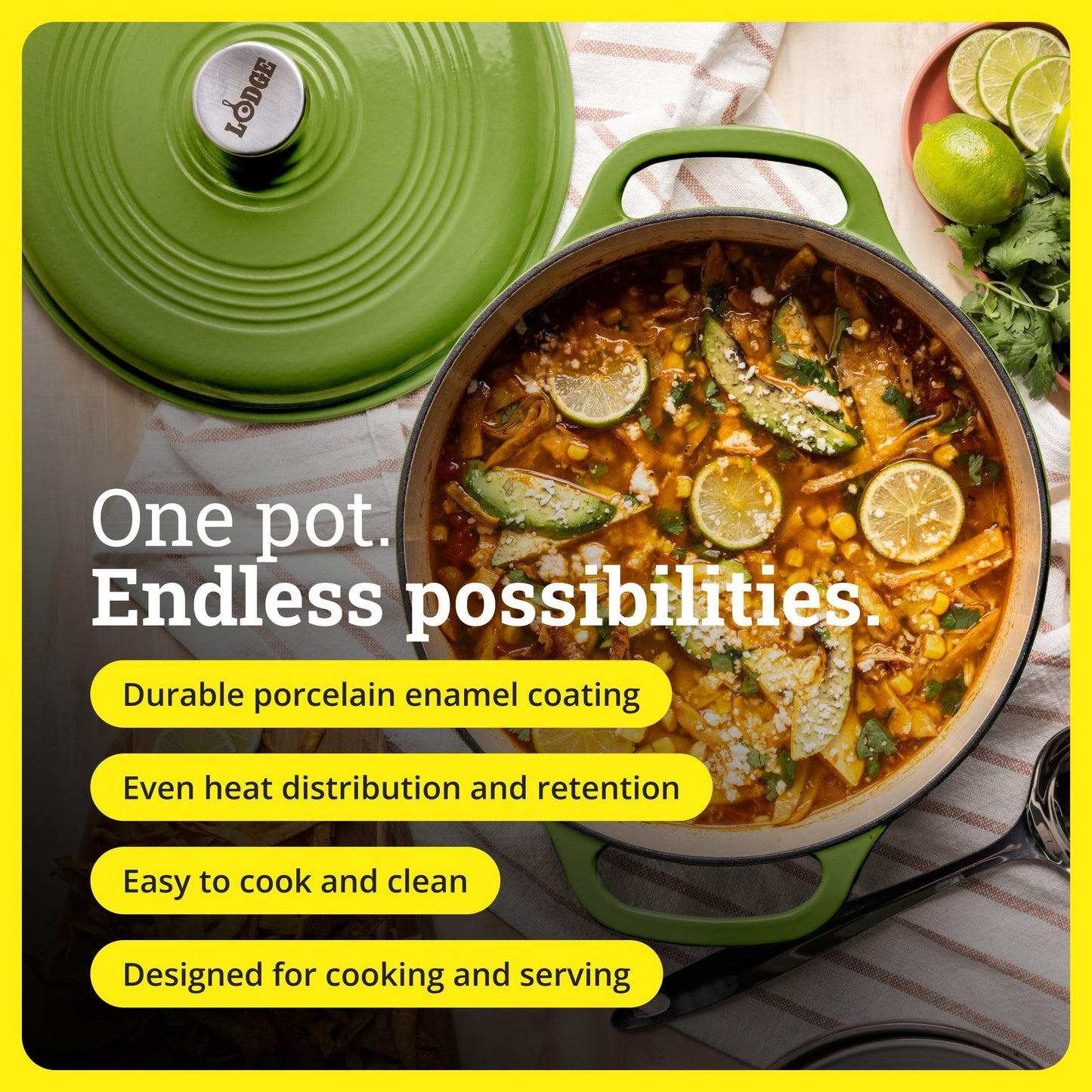 Lodge Essential Enamel Cast Iron Dutch Oven 6 Quarts - Perfect for Bread Baking, Braising, Marinating & Slow Cooking, Features Moisture-Sealing Lid & Dual Handles, Kitchen Essentials, Avocado