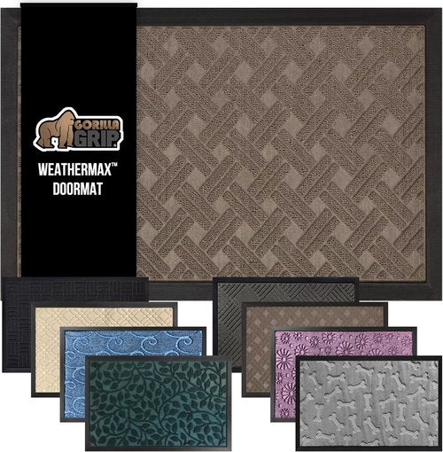 GORILLA GRIP Waterproof All-Season WeatherMAX Doormat - 72x24 Natural Rubber | Stain & Fade Resistant, Easy Clean Taupe
