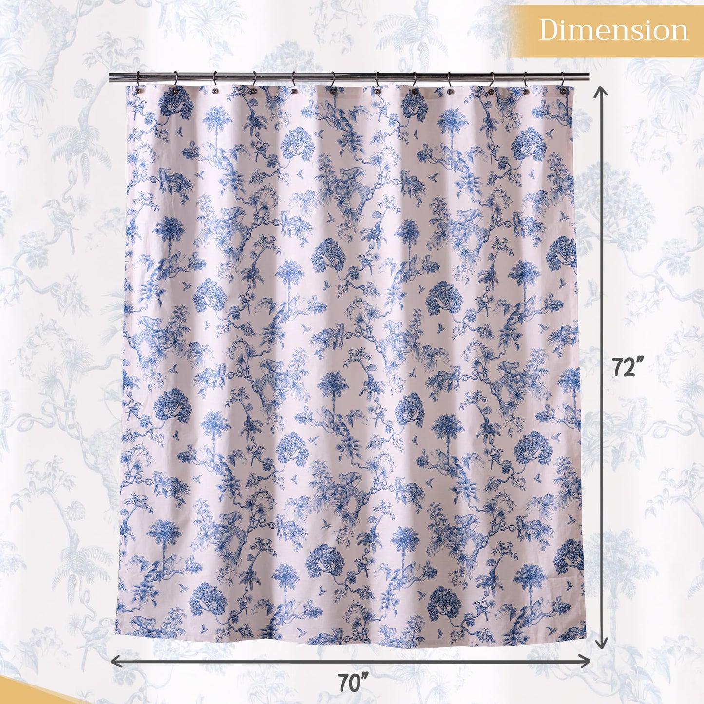 Maison d' Hermine Shower Curtain 100% Cotton One Panel 70"x72" Washable Fabric Shower Curtains for Bathroom, Easy Hanging with 12 Button Holes - Home Hotel Spa Gifts for Mothers Day (Bonobo - Blue)