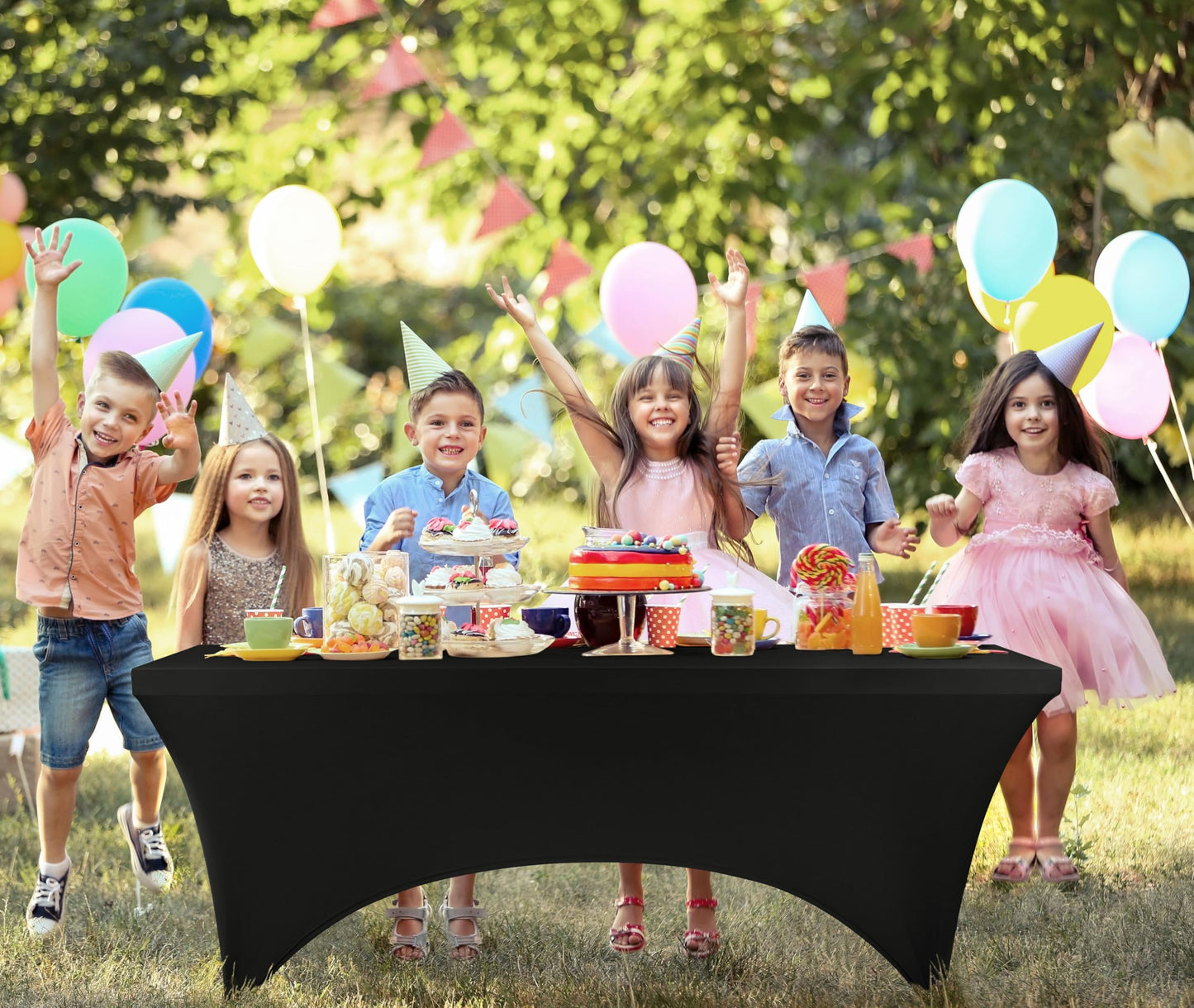 Utopia Kitchen Spandex Tablecloth 1 Pack [4FT, Black] Tight, Fitted, Washable and Wrinkle Resistant Stretch Rectangular Patio Table Cover for Event, Wedding, Banquet & Parties [72Lx30Wx30H Inch]