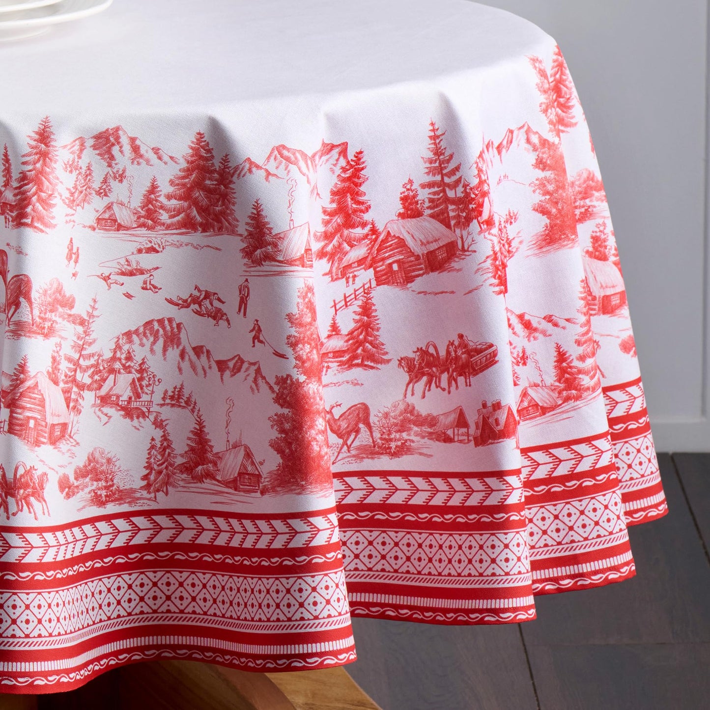 Maison d' Hermine Table Cloth Round Table 100% Cotton 63 Inches Fall Tablecloth Reusable Everyday Use for Thanksgiving Christmas Decorations Dining Farmhouse Party (Winter Jouy)