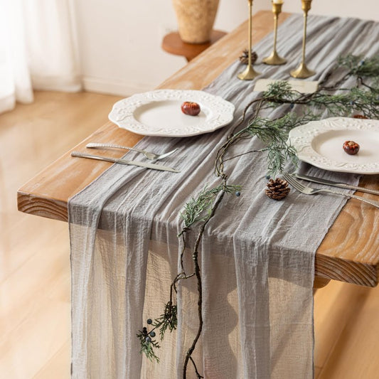 Keketoarrange 6pcs Grey Gauze Rustic Cheesecloth Table Runner 120 Inch 10 FT for Wedding Baby Shower Bridal Shower Birthday Engagement Garden Outdoor Party Long Sheer Boho Decorations