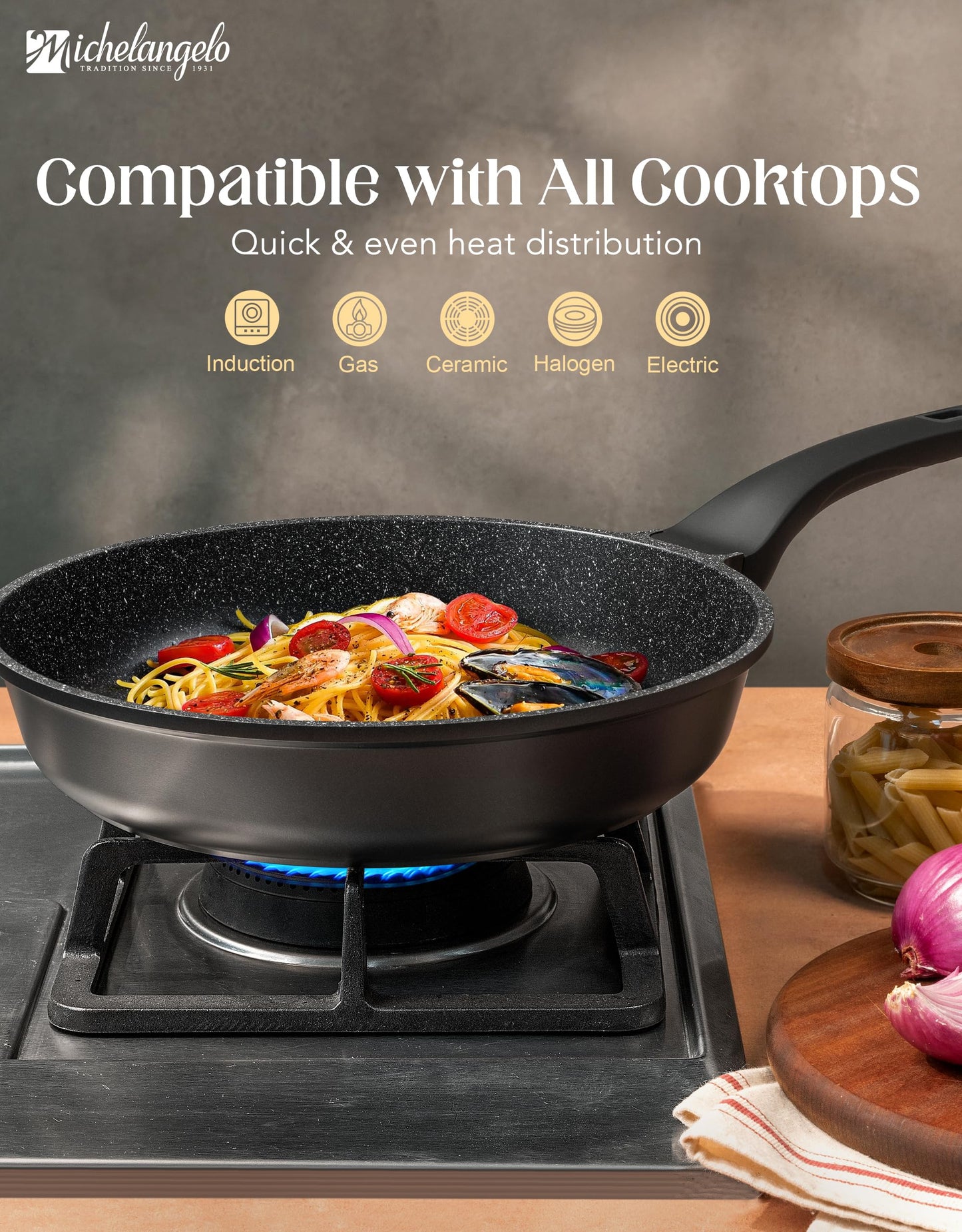 MICHELANGELO Nonstick Frying Pan - 8-Inch Non Stick Small Frying Pan with Silicone Handle | Easy to Clean, All Stovetops Compatible, Durable for Use