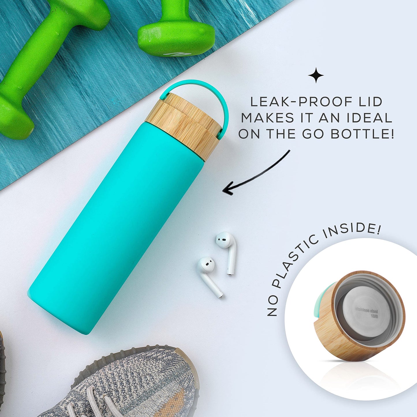 JoyJolt 20oz Borosilicate Glass Water Bottle with Strap, Silicone Sleeve and Lid (Turquoise). Reusable, Dishwasher Safe, Wide Mouth, Heat Resistant, Modern Eco-friendly Hydration