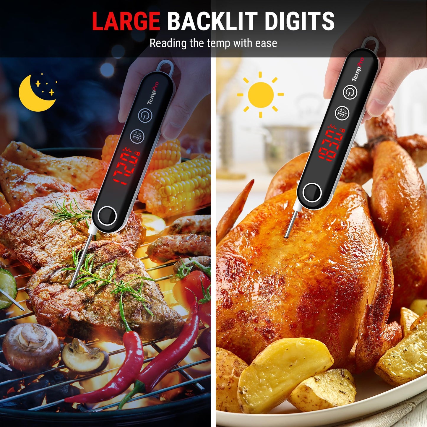 TempPro TP18 Instant Read Meat Thermometer Digital with Thermocouple Sensor, Cooking Food Thermometer for Grill, Smoker, BBQ, Oil Deep Frying, Candy, Kitchen Thermometer (Previously ThermoPro)