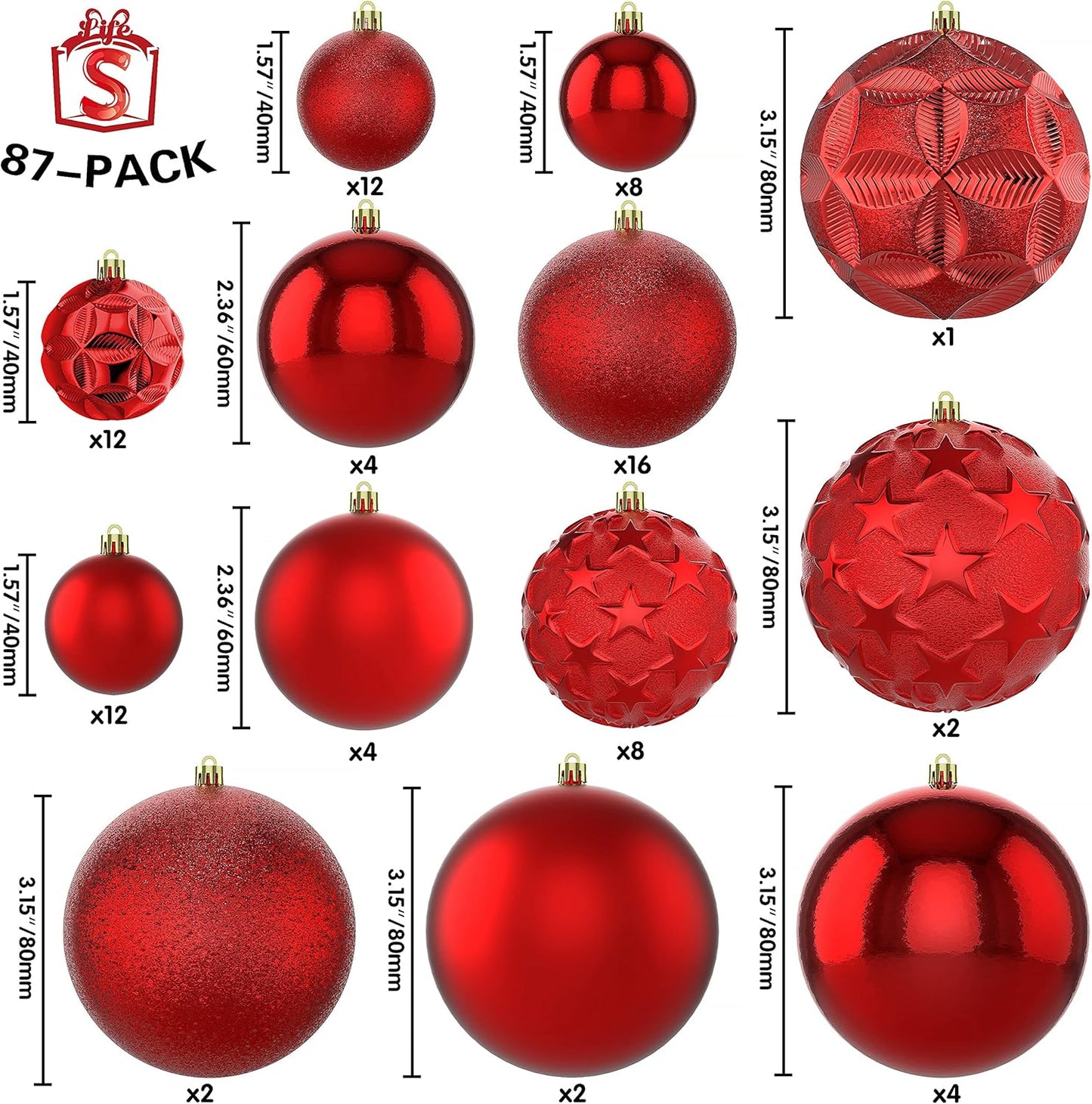 87ct Christmas Ball Ornaments Set Shatterproof Seasonal Hanging Decorations with Reusable Hand-held Gift Package for Xmas Tree Holiday Party and Home Decor, Gold