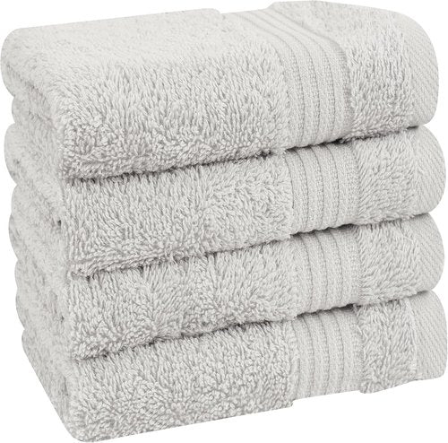 Cotton Paradise 100% Cotton Turkish Washcloth Set - Soft, Absorbent 4-Piece Towels in Silver Grey