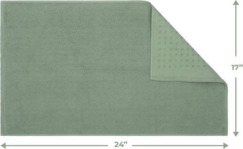 Cotton Paradise Non-Slip Bath Mat - 100% Cotton, Soft & Absorbent, Quick Dry | 17x24 Inch, Sage Green