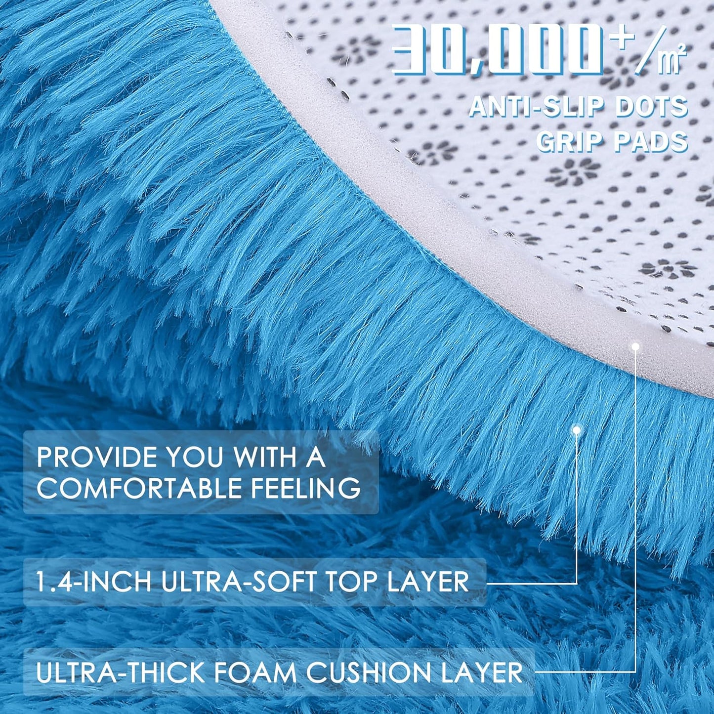 OLANLY Bright Blue Round Rug - Soft, Fluffy Shaggy Carpet for Bedroom | 8 ft Circle Area Rug for Home Decor