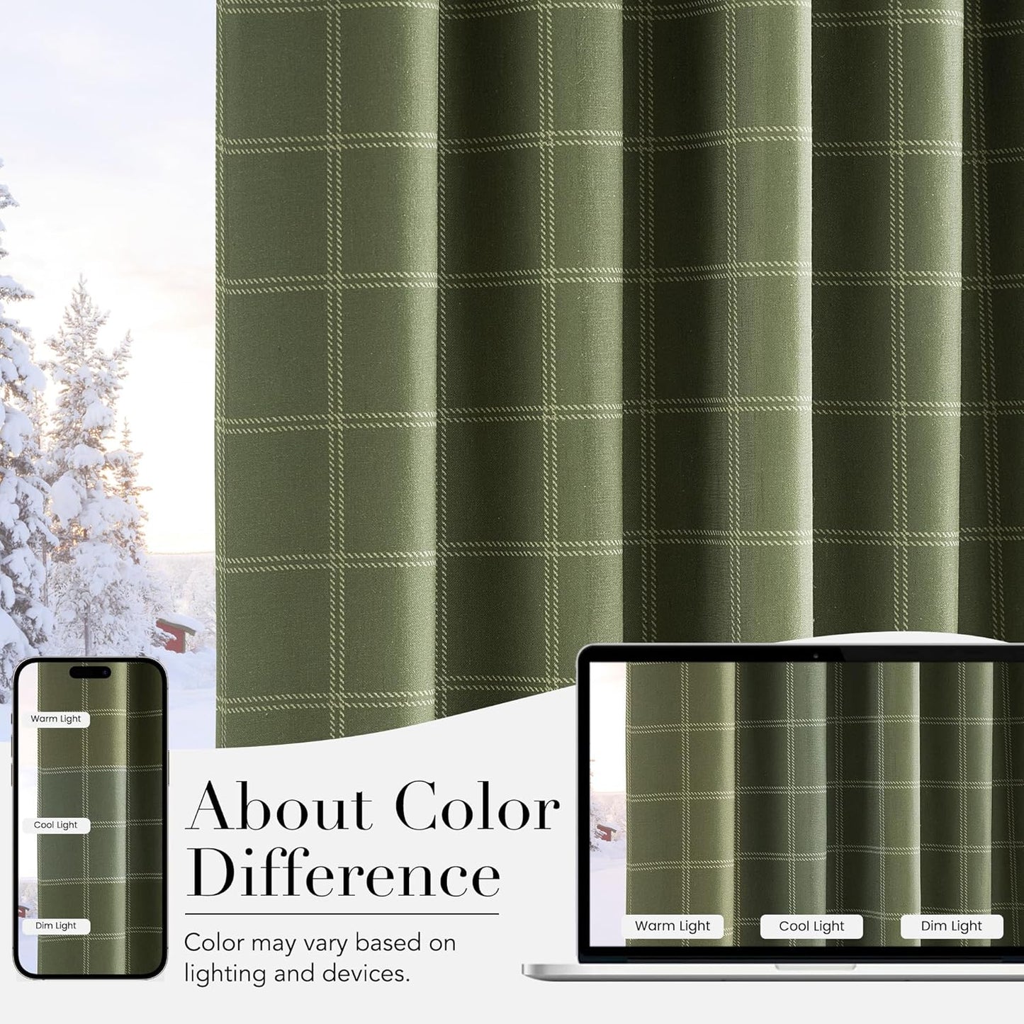 NICETOWN Buffalo Plaid Blackout Curtain Panels - Thermal Insulated Drapes, Moss Green | 52" W x 84" L