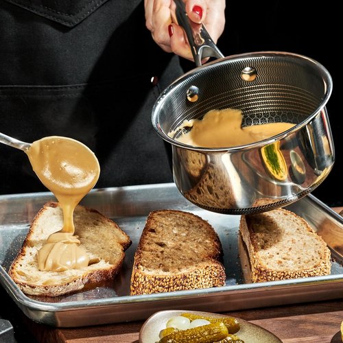 HexClad Hybrid Nonstick 1-Quart Saucepan - Tempered Glass Lid, Stay-Cool Handle, Oven-Safe Up to 900°F