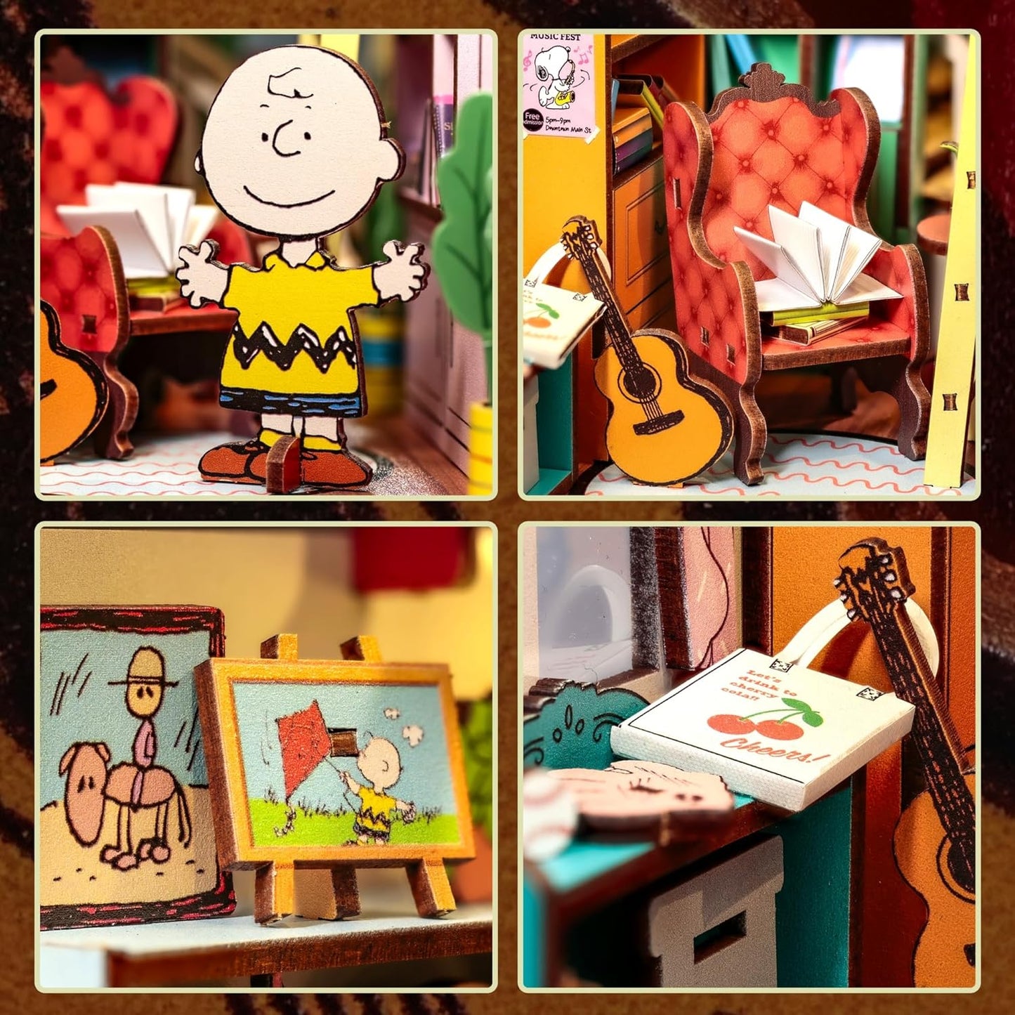 Peanuts Storybook Corner Book Nook Kit - 3D Wooden Puzzle with Touch-Sensitive LED Light-Up House | Includes Snoopy Figurine