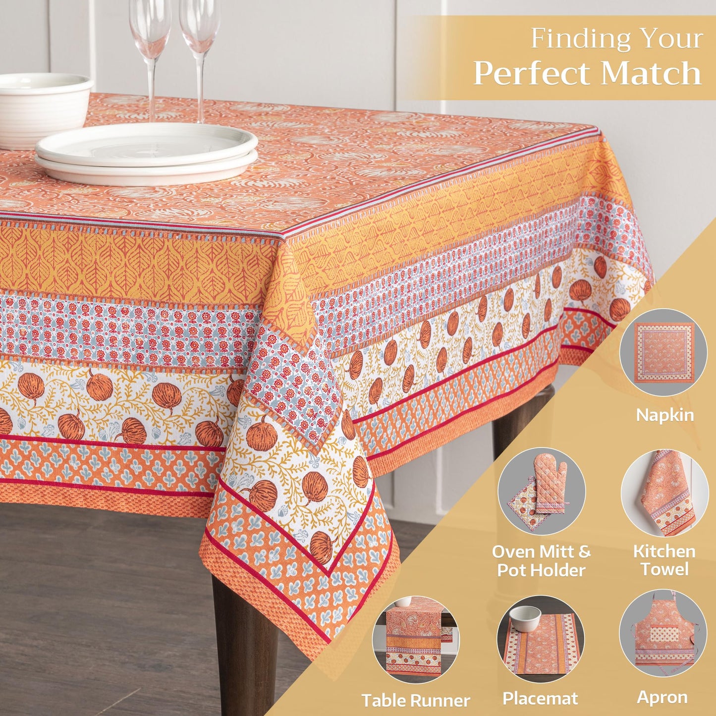 Maison d' Hermine Table Cloth Rectangle Table 100% Cotton 60 x 108 Inches Fall Tablecloth Reusable Everyday Use for Thanksgiving Christmas Decorations Dining Farmhouse Party (Harvest Festival)