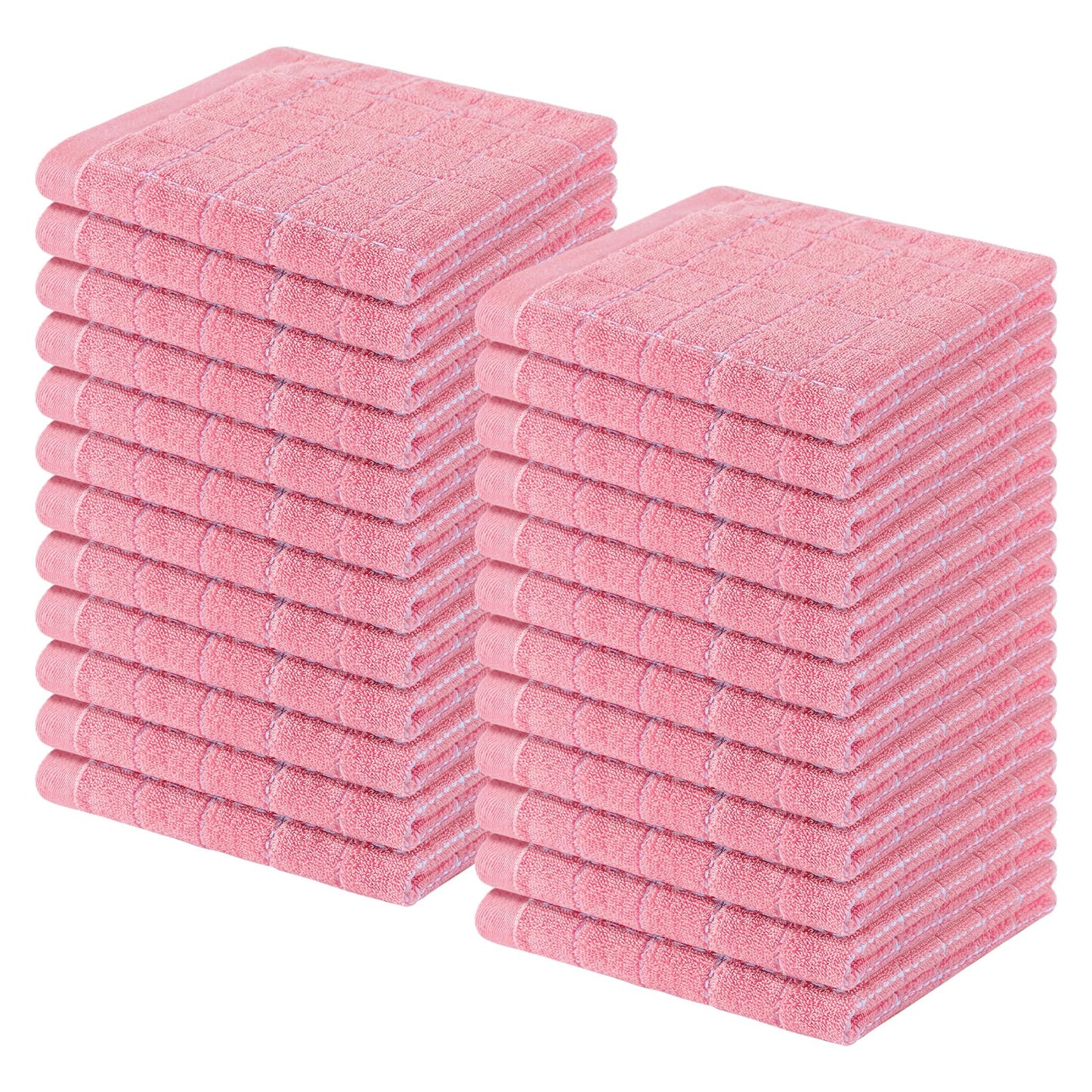 Homaxy 100% Cotton Terry Kitchen Dish Cloths, Ultra Soft and Absorbent Dish Towels for Kitchen, Suitable for Drying and Washing Dishes, 24 Pack, 12 x 12 Inches, Pink