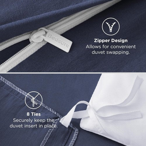Bedsure Navy Blue Duvet Cover Set - Soft Cotton-Like Polyester, Full Size 80x90 Inches, 3 Pieces with Zipper Closure & 2 Pillow Shams