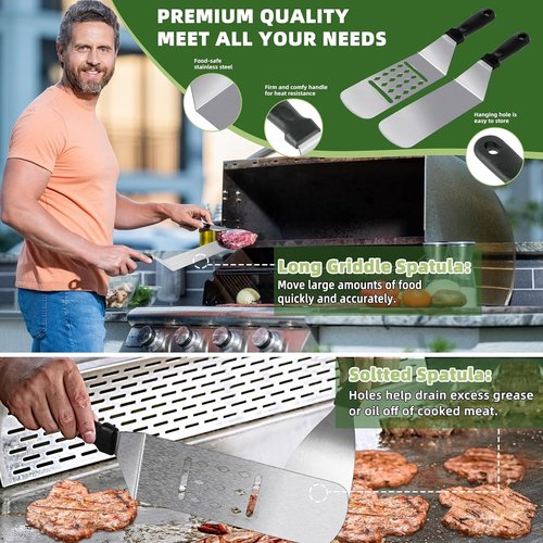 Blackstone 42PCS Griddle Accessories Kit | Complete Flat Top Grill Set with Spatula, Melting Dome & Burger Press